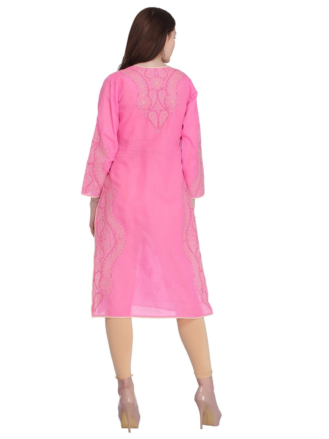 Ada Hand Embroidered Magenta Cotton Lucknow Chikankari Straight Kurta -A265613