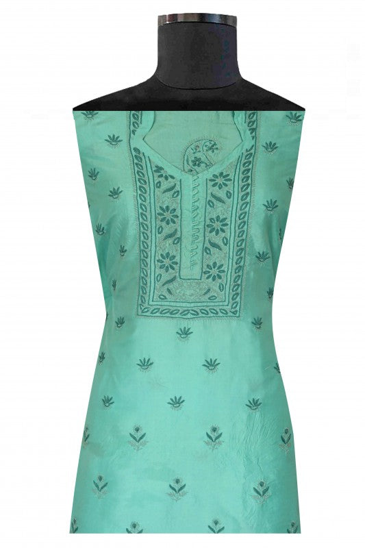 Ada Hand Embroidered Sea Green Crepe Chikan Unstitched Kurta Piece A231307