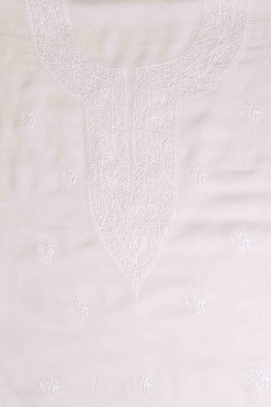 Ada Hand Embroidered White Pure Georgette Lucknowi Chikan Unstitched Kurta Dupatta Set A467217