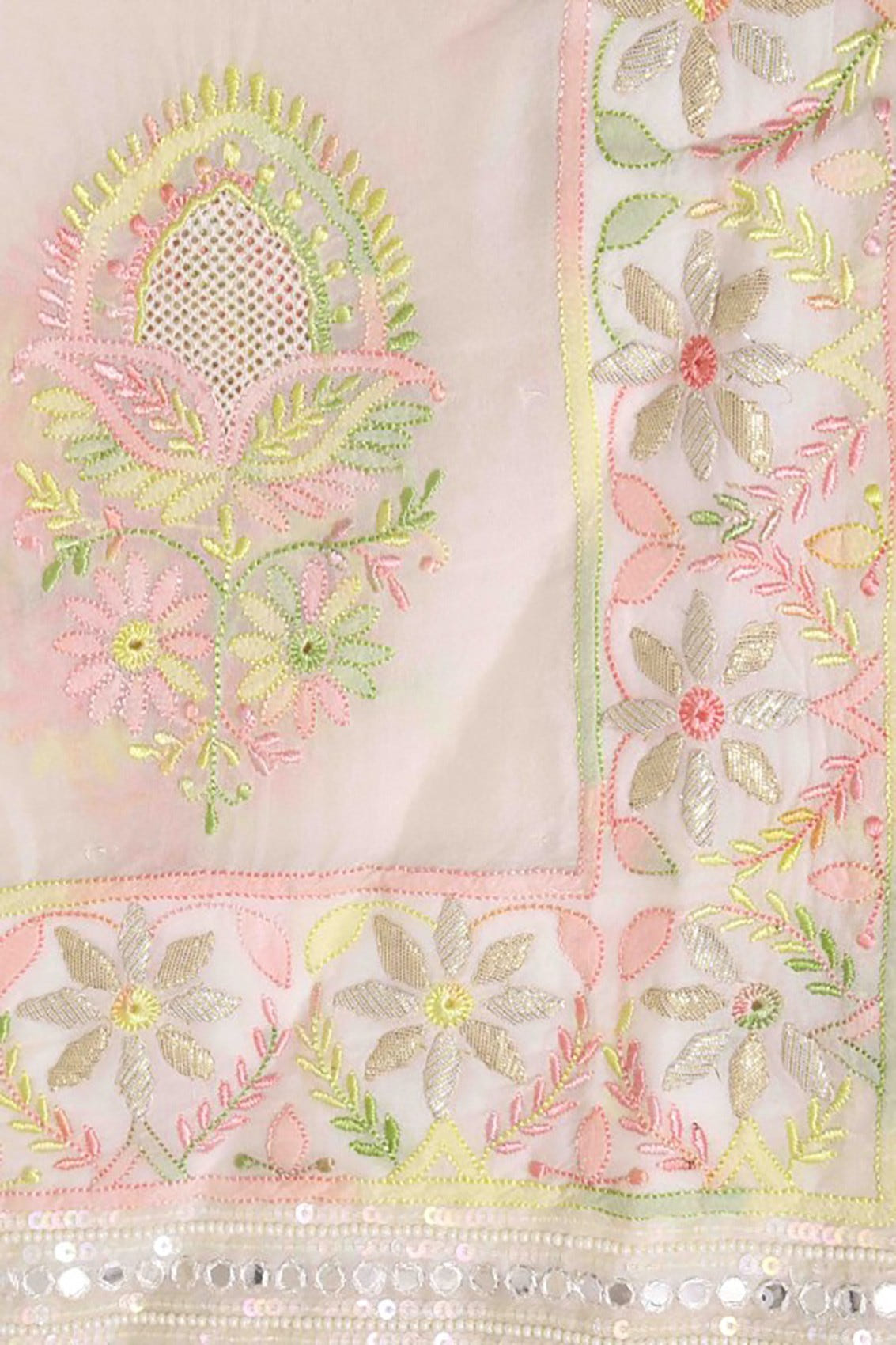 Ada Hand Embroidered Off White Organza Lucknowi Chikankari Dupatta With Gota Patti Work A600707