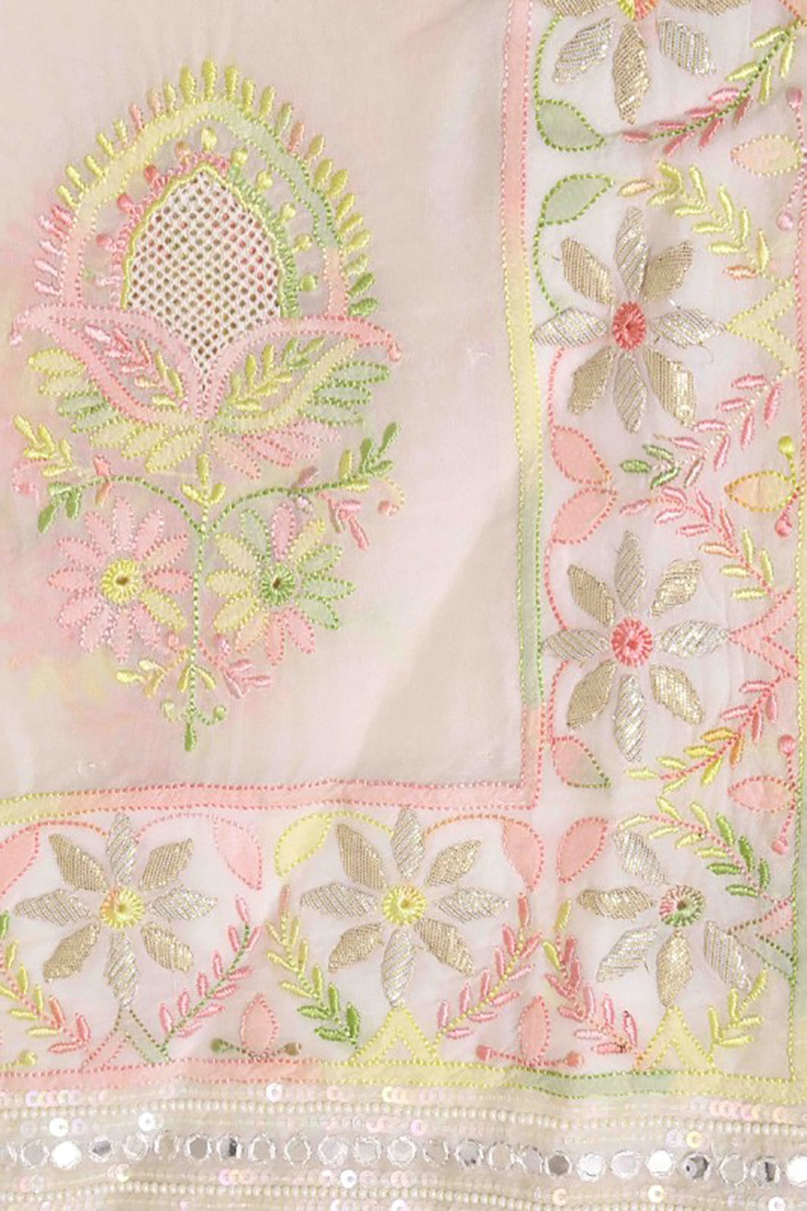 Ada Hand Embroidered Off White Organza Lucknowi Chikankari Dupatta With Gota Patti Work A600707