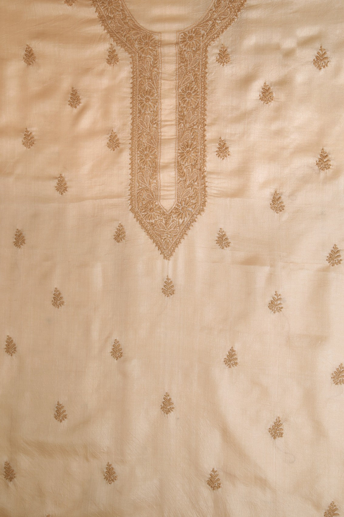 Ada Hand Embroidered Natural Fawn Silk Lucknowi Chikankari Men's Kurta Piece 01A328160