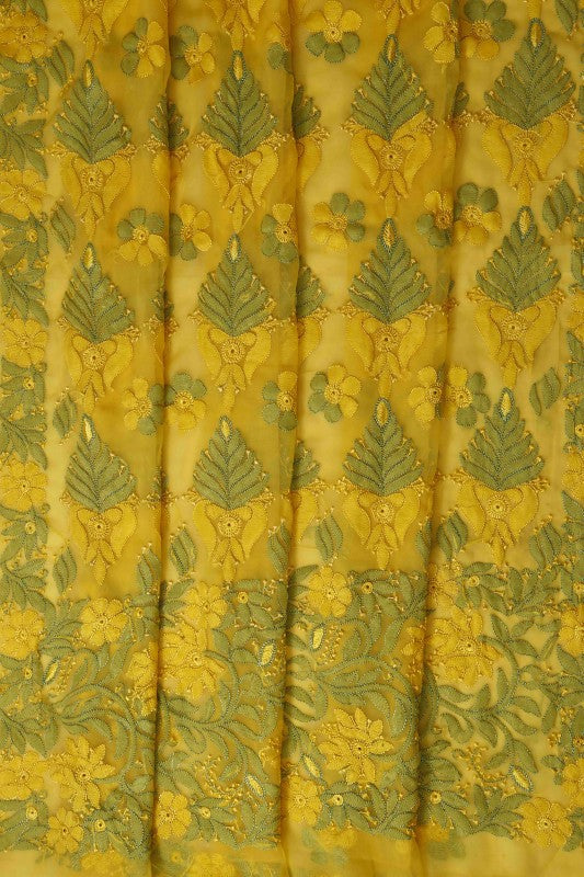 Ada Hand Embroidered Yellow Faux Georgette Lucknowi Chikankari Saree with Blouse A630385