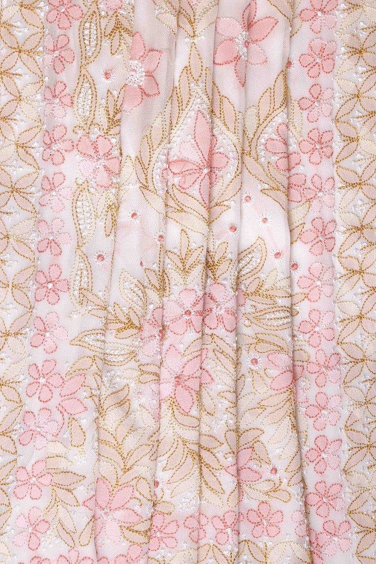 Ada Hand Embroidered Off White Georgette Lucknowi Chikankari Saree with Blouse A610322