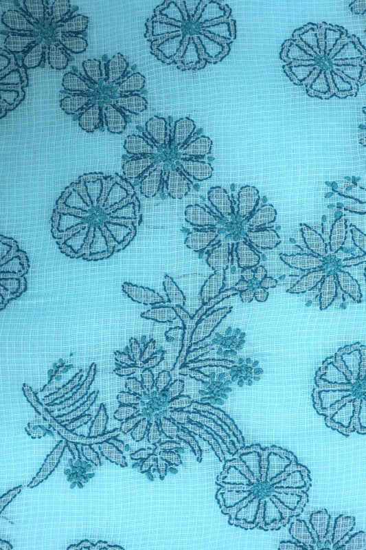 Ada Hand Embroidered Blue Kota Lucknowi Chikankari Saree With Blouse A607032