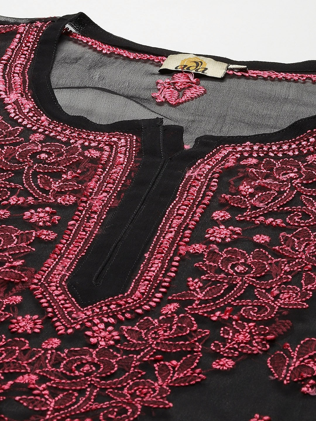 Ada Hand Embroidered Black Georgette Lucknow Chikan Kurti with slip A911136