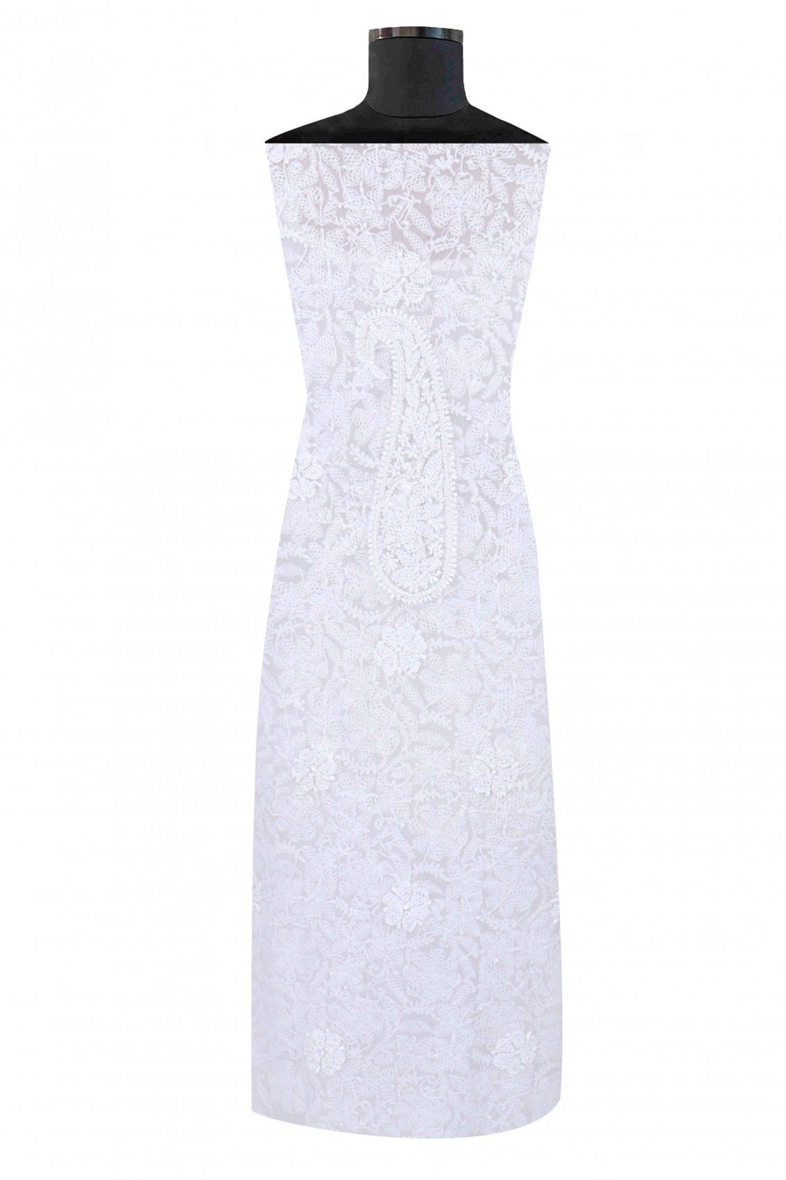 Ada Hand Embroidered White Georgette Lucknowi Chikankari Unstitched Suit Piece With Pearl Work 01A28076