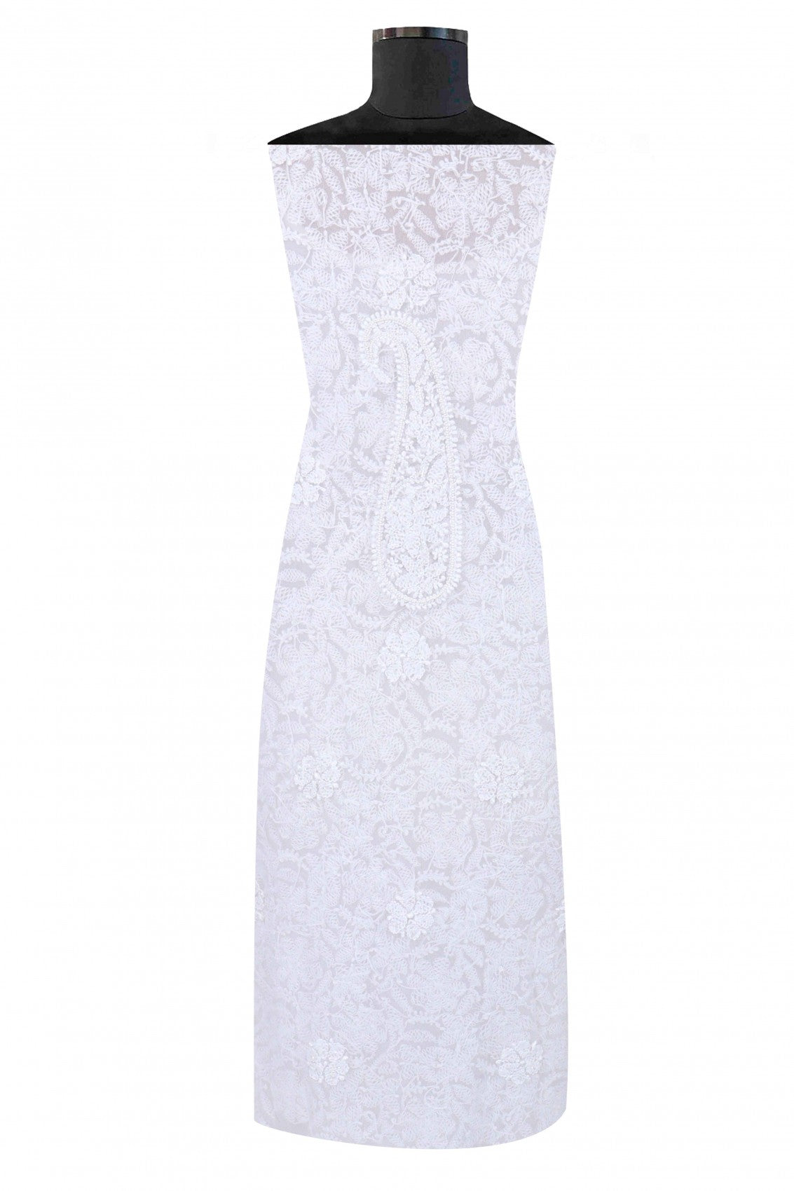 Ada Hand Embroidered White Georgette Lucknowi Chikankari Unstitched Suit Piece With Pearl Work 01A28076