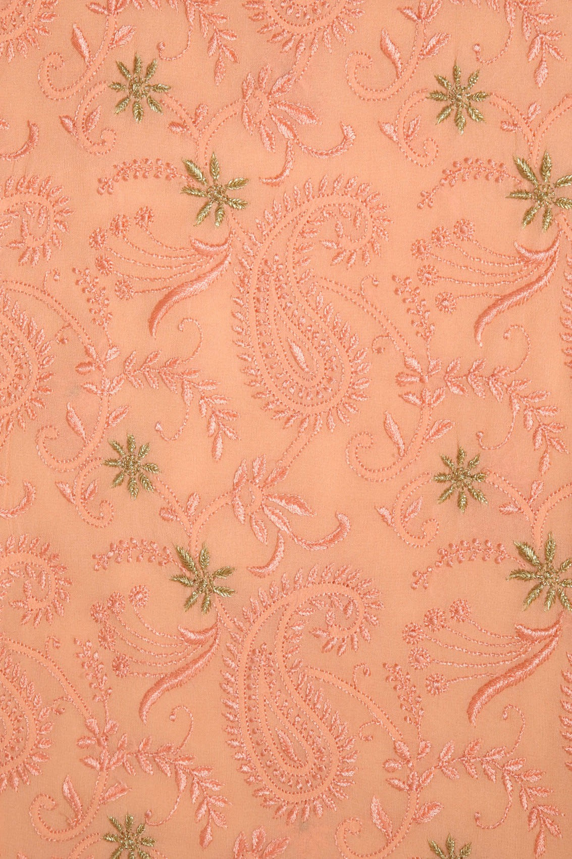 Ada Hand Embroidered Peach Pure Georgette Lucknowi Chikankari Unstitched Kurta Dupatta Set With Zari Work A374517