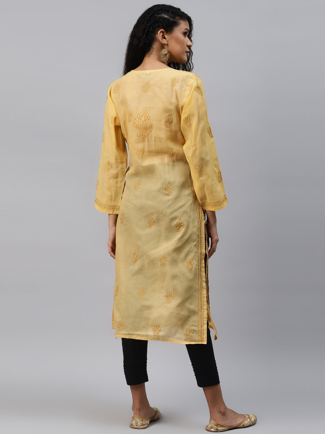 Ada Hand Embroidered Fawn Cotton Lucknowi Chikankari Straight Kurta Set A811203
