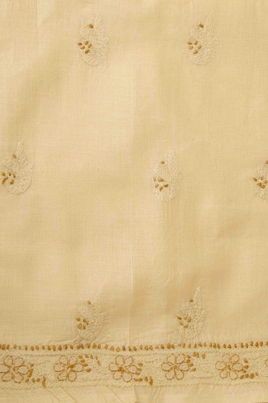 Ada Hand Embroidered Fawn Cotton Lucknowi Chikan Unstitched Suit Piece-A100307