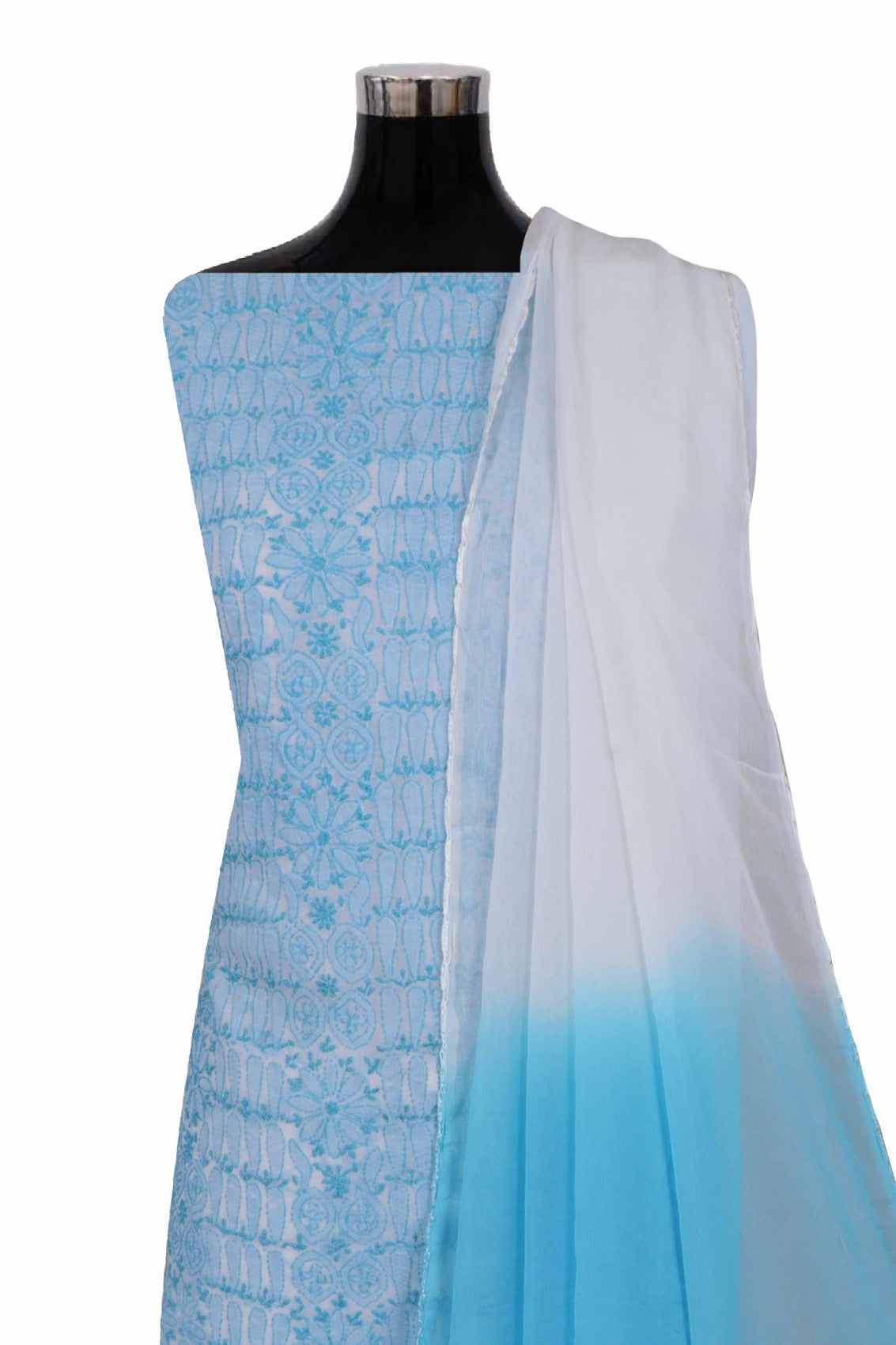 Ada Hand Embroidered White Cotton Lucknowi Chikankari Unstitched Suit Piece 01A271111