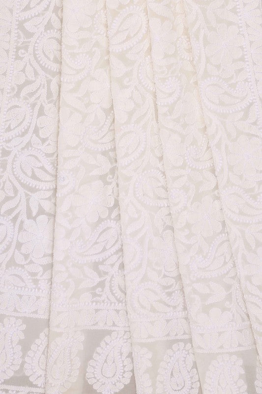 Ada Hand Embroidered White Pure Georgette Lucknowi Chikankari Dupatta -A589252