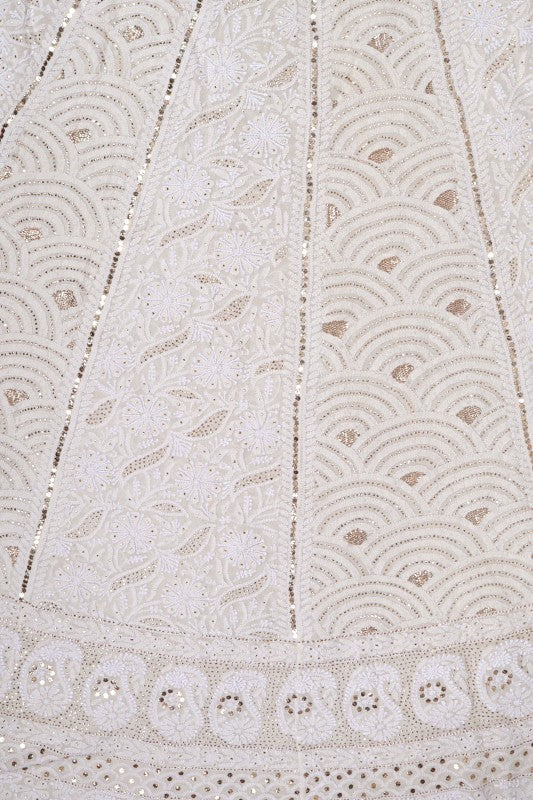 Ada Hand Embroidered White Pure Georgette Lucknowi Chikankari Lehenga Set With Muqaish Work 01A118622