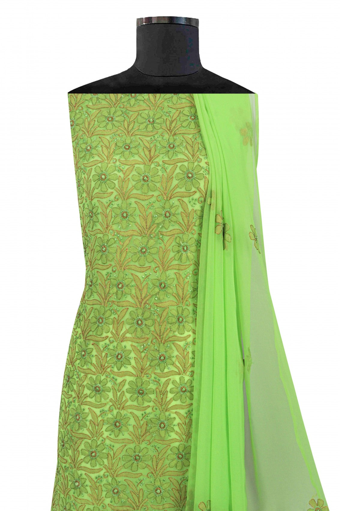 Ada Hand Embroidered Sheen Green Georgette Lucknowi Chikankari Unstitched Suit Piece 01A160839