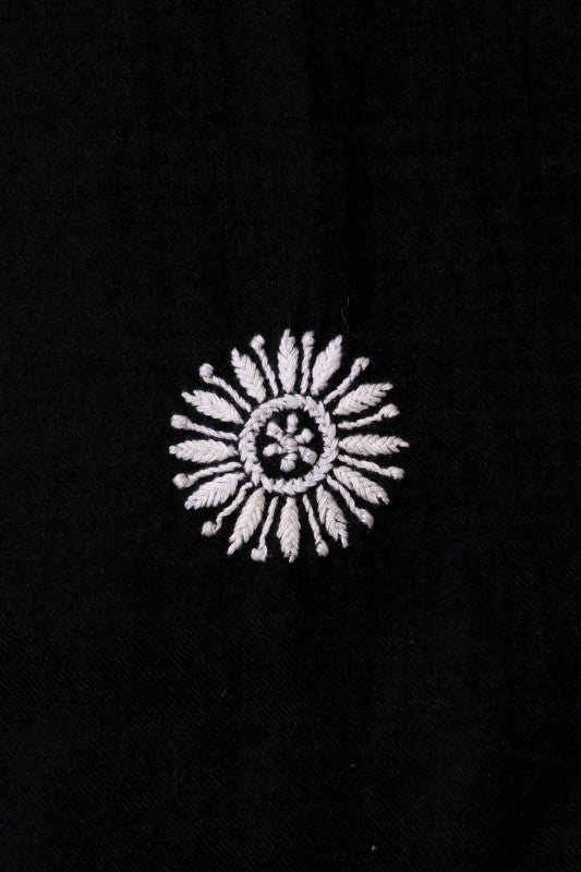 Ada Hand Embroidered Black Pashmina Lucknow Chikan Woolen Stole-A425218