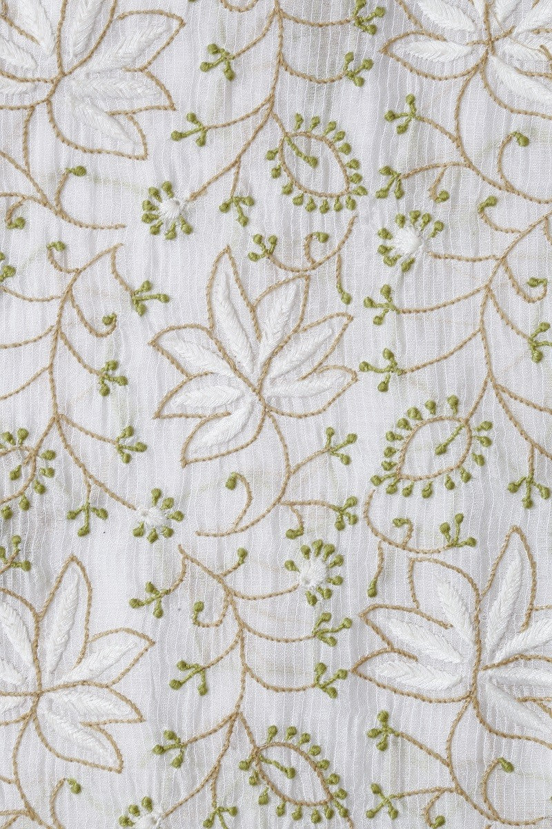 Ada Hand Embroidered Cream Chanderi Lucknowi Chikan Semi-stitched Kurta Dupatta A145991