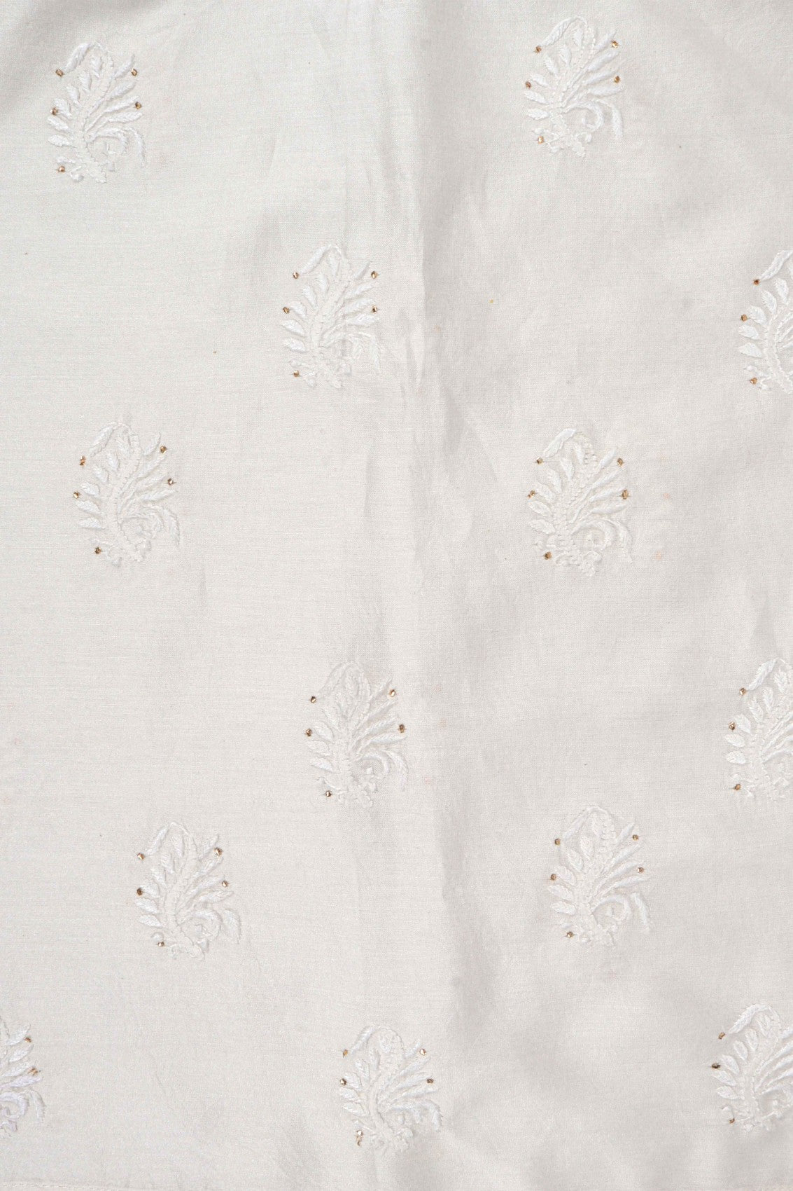 Ada Hand Embroidered Cream Chanderi Lucknowi Chikankari Semi-stitched Anarkali Kurta Piece With Muqaish Work A601074