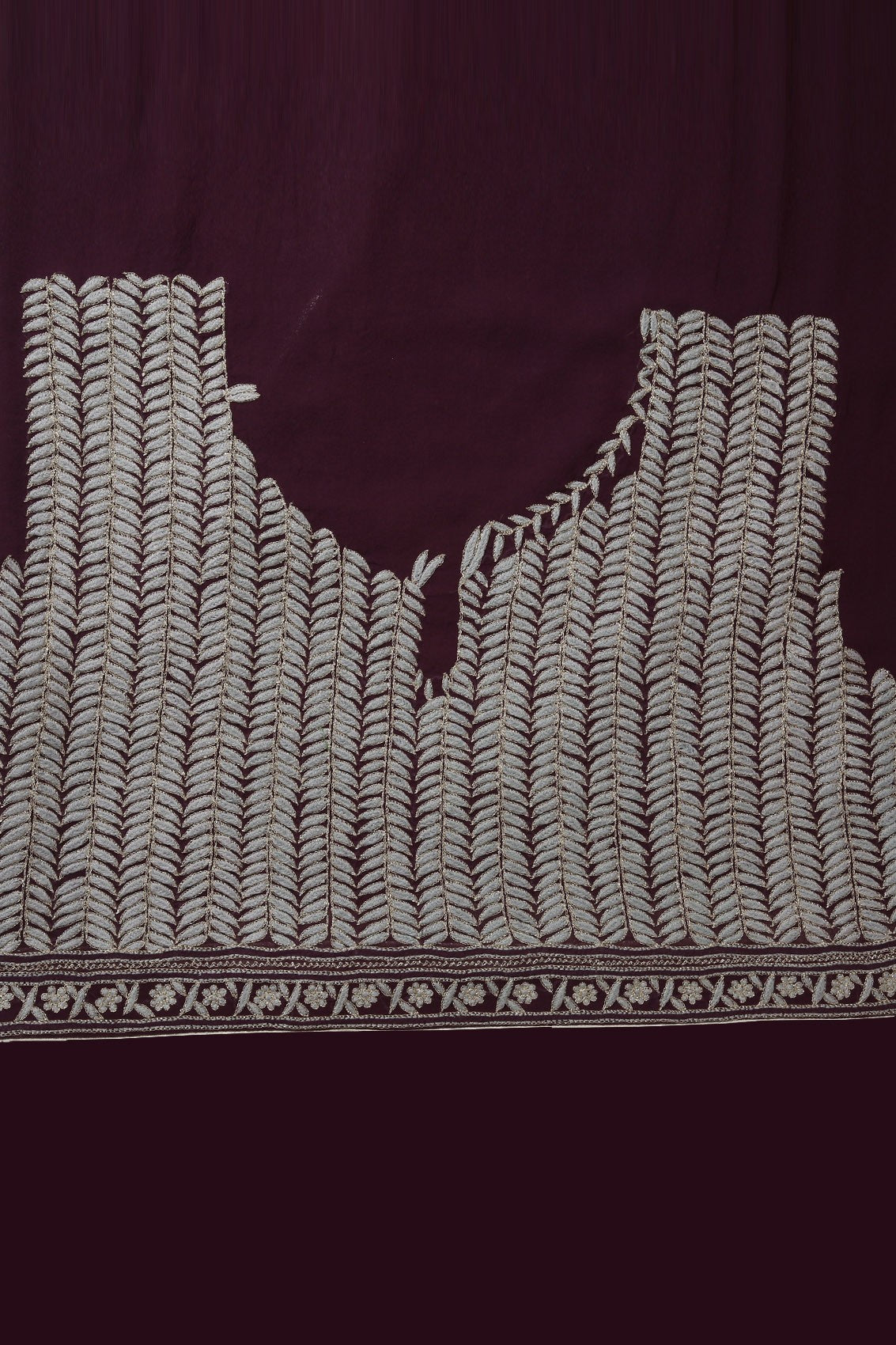 Ada Hand Embroidered Cream & Wine Ombre shade Pure Georgette Lucknowi Chikankari Saree/Blouse With Zari Work A59038