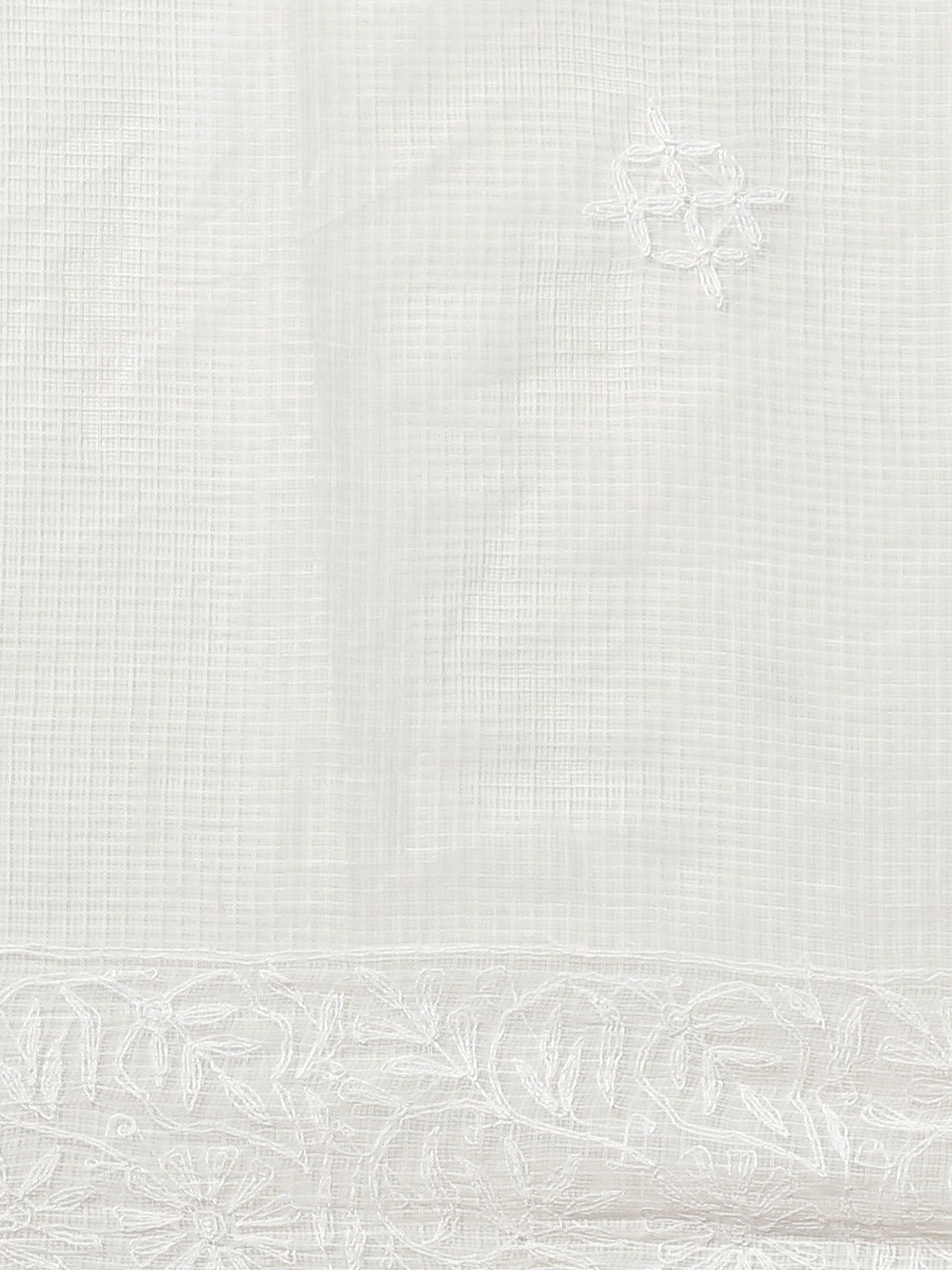 Ada Hand Embroidered White Kota Lucknow Chikan Saree With Blouse- A311117