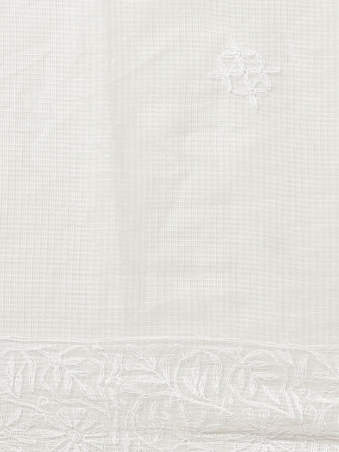 Ada Hand Embroidered White Kota Lucknow Chikan Saree With Blouse- A311117