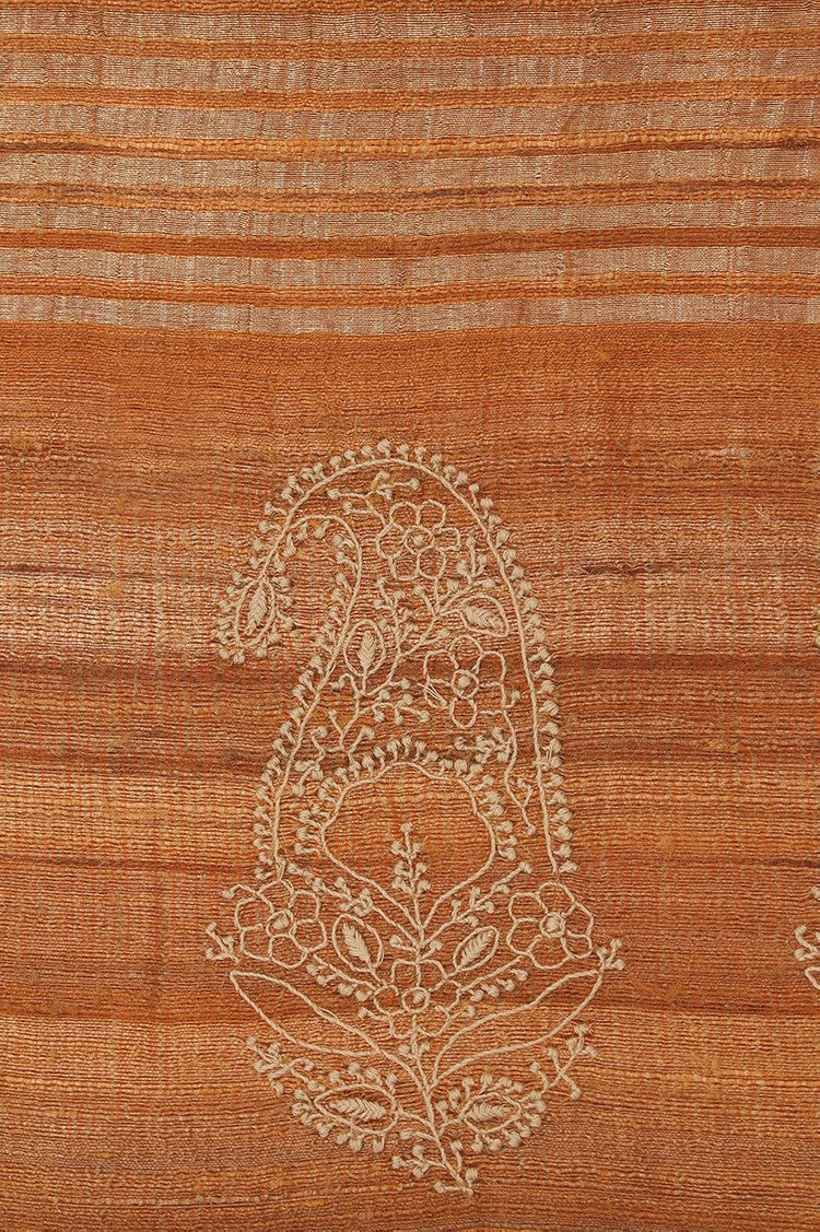 Ada Hand Embroidered Rust Chanderi Lucknowi Chikankari Saree With Blouse A581559