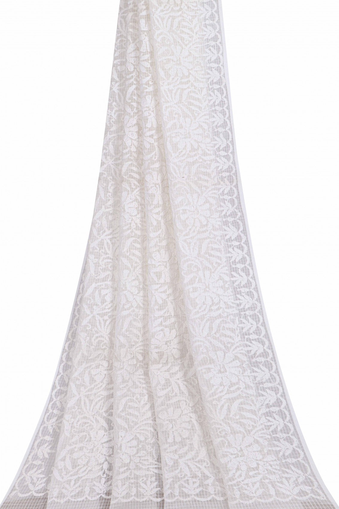 Ada Hand Embroidered White Kota Lucknowi Chikankari Dupatta A476114