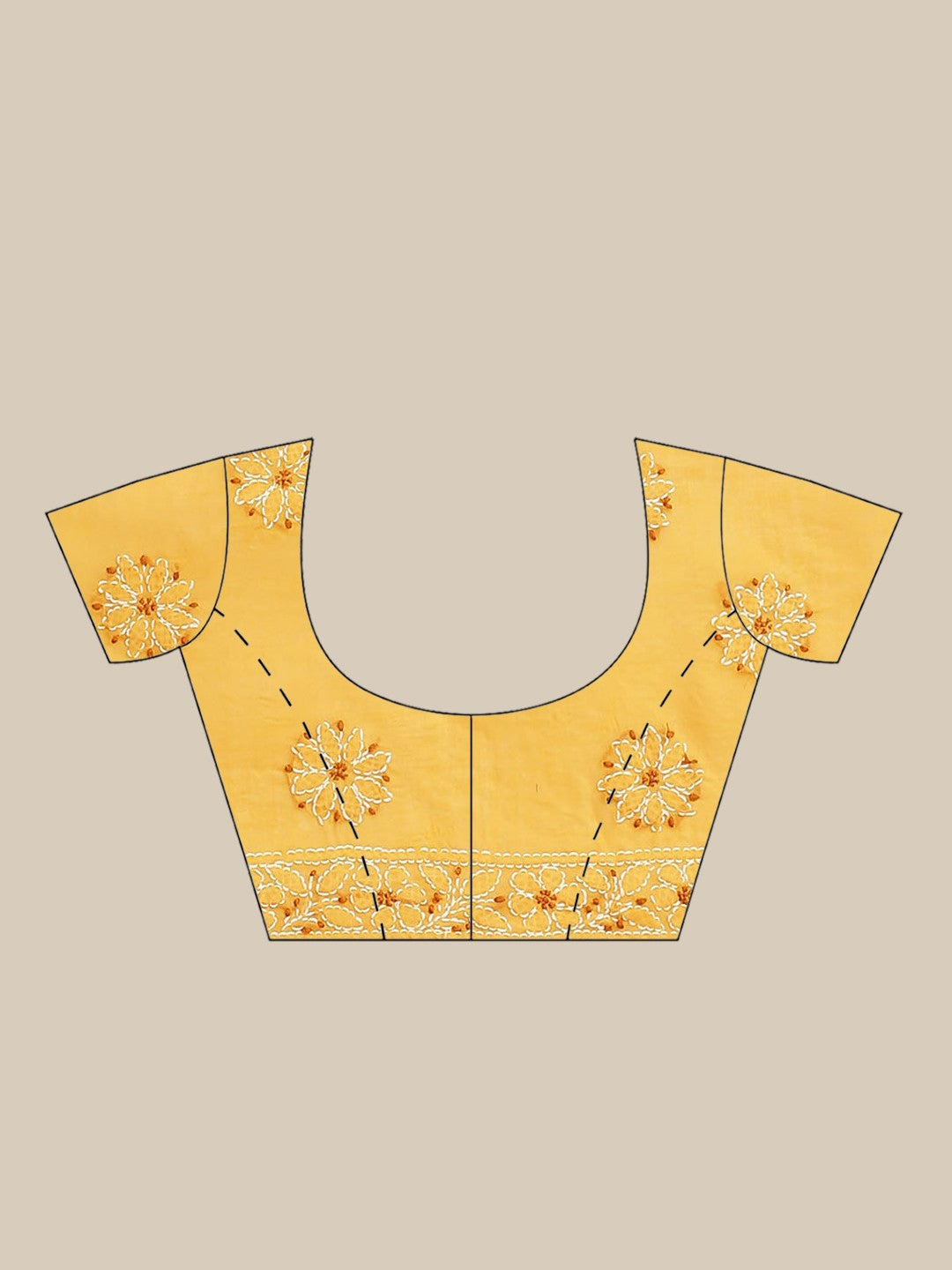 Ada Hand Embroidered Mustard Cotton Lucknow Chikan Saree With Blouse-A311217