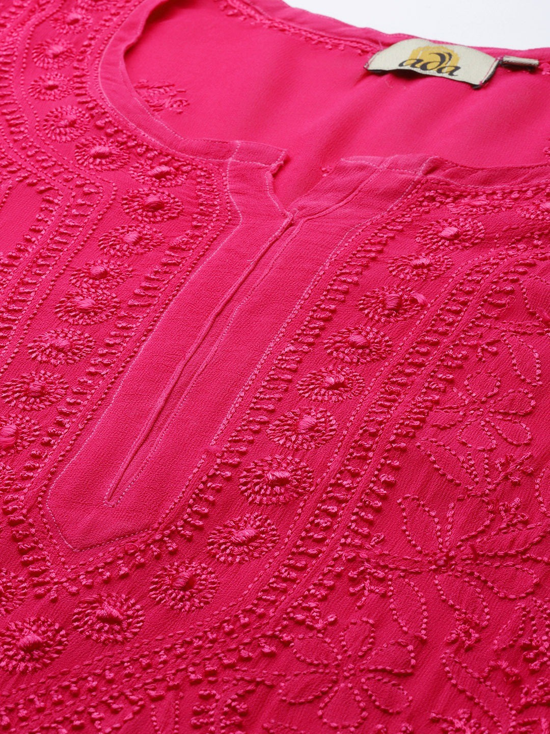Ada Hand Embroidered Magenta Georgette Lucknowi Chikankari Straight Kurta A411335