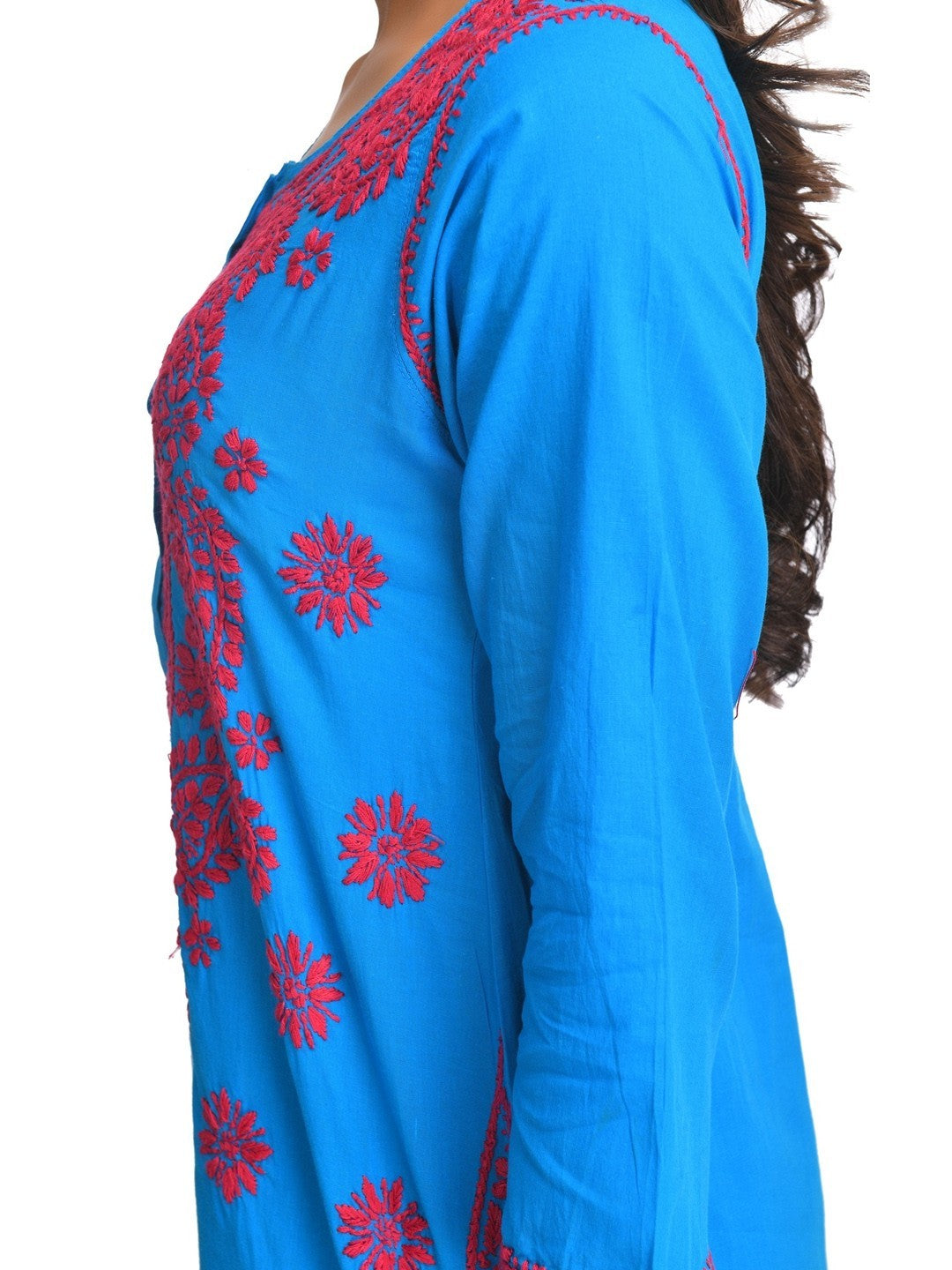 Ada Hand Embroidered Blue Cotton Lucknowi Chikankari Straight Kurti A250610