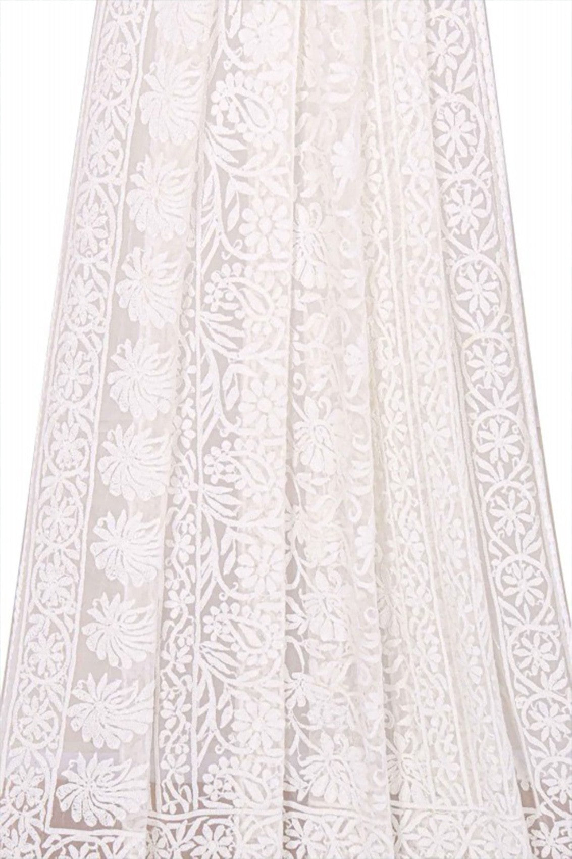 Ada Hand Embroidered White Net Lucknowi Chikankari Dupatta A478789