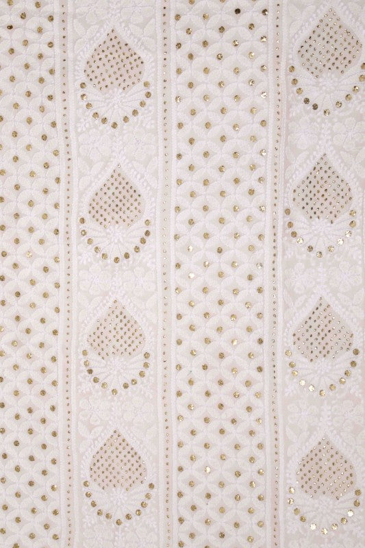 Ada Hand Embroidered White Pure Georgette Lucknowi Chikan Unstitched Kurta Piece With Muqaish Work-A576711