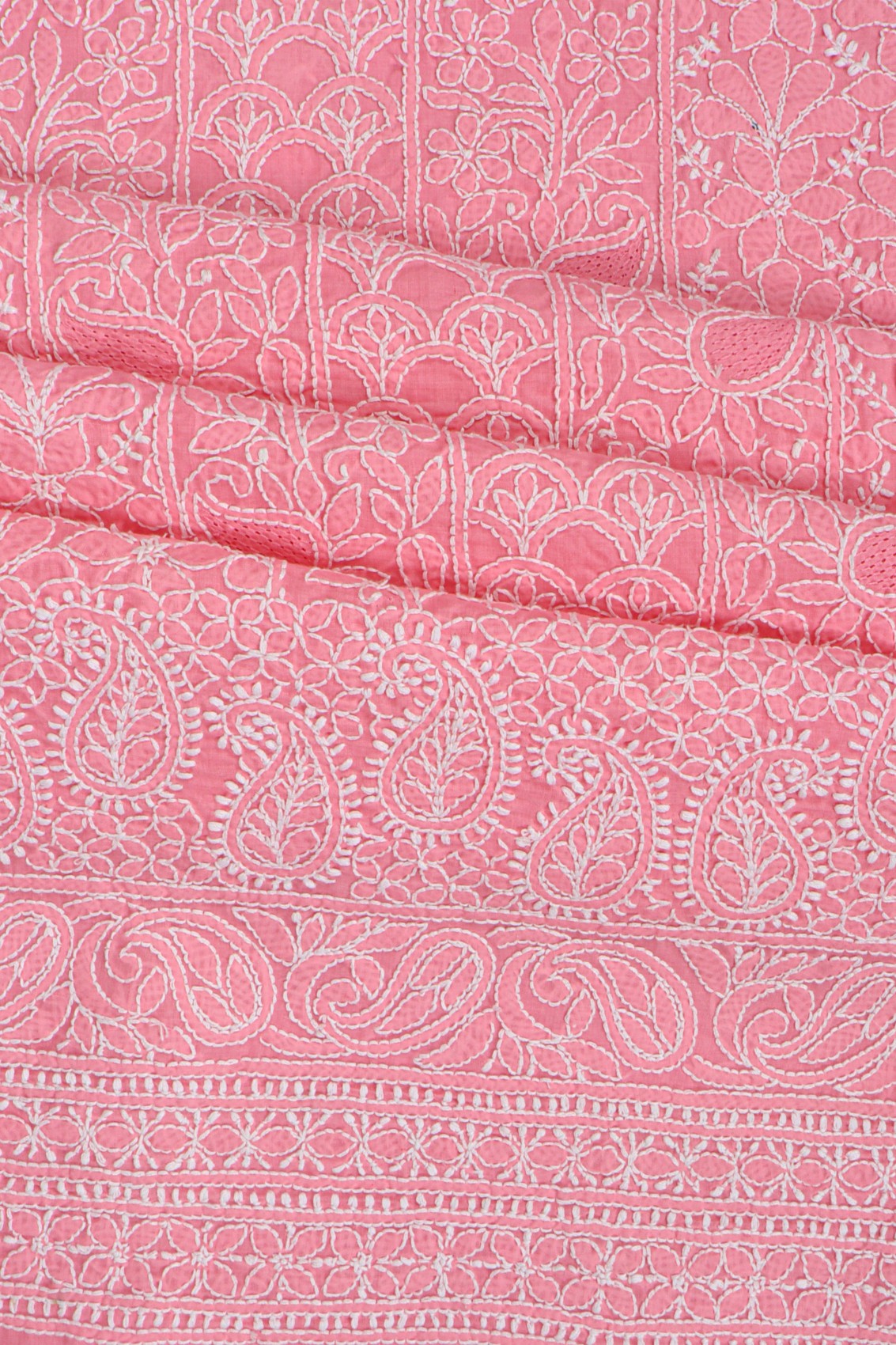 Ada Hand Embroidered Salmon Pink Cotton Lucknowi Chikankari Unstitched Suit Piece 01A279321