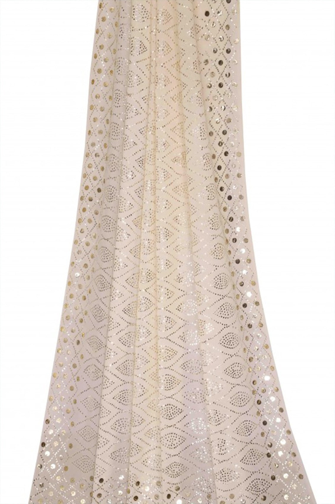 Ada Hand Embroidered White Pure Georgette Lucknowi Chikankari Dupatta With Muqaish Work A604502