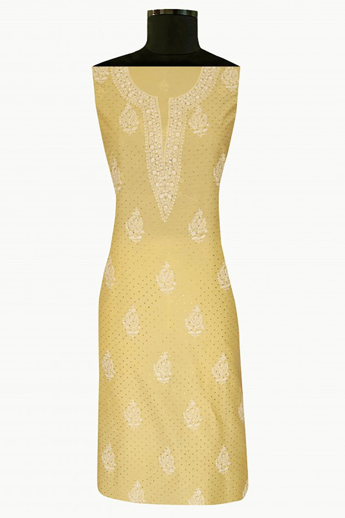 Ada Hand Embroidered Lemon Chanderi Lucknowi Chikankari Unstitched Suit Piece With Muqaish Work 01A86279