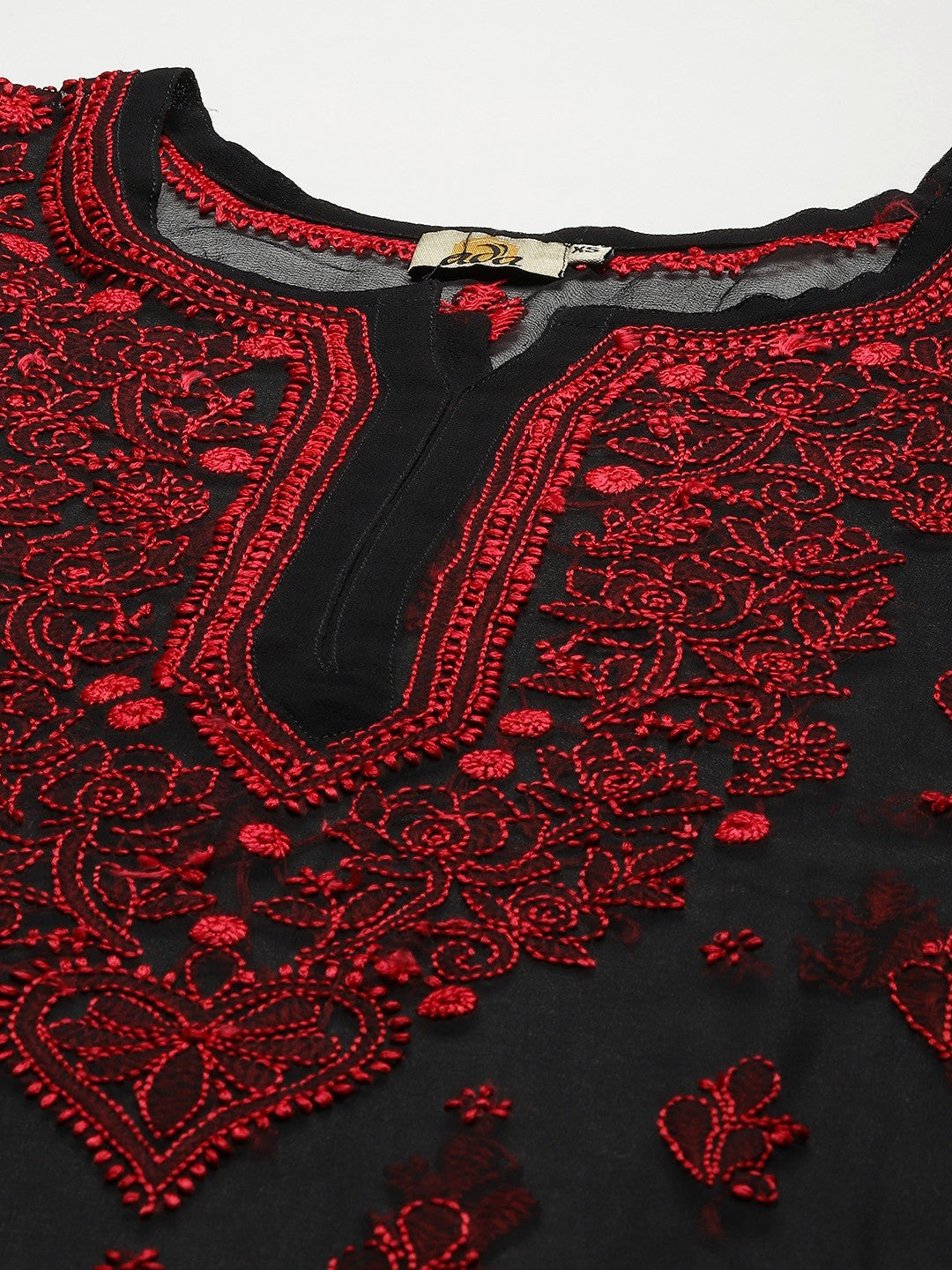 Ada Hand Embroidered Black Georgette Lucknowi Chikankari Kurti With Slip A911135