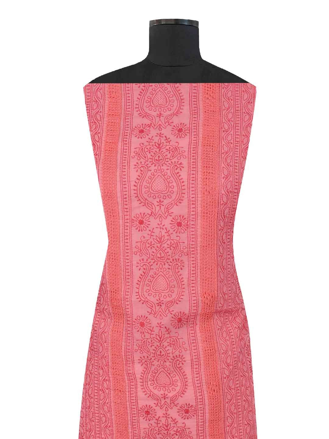 Ada Hand Embroidered Flamingo Pink Cotton Lucknowi Chikankari Unstitched Suit Piece 01A205558