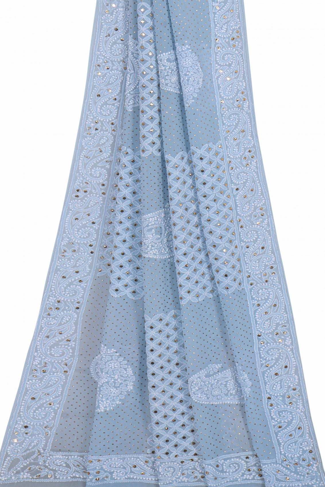 Ada Hand Embroidered Grey Pure Georgette Lucknowi Chikankari Dupatta With Muqaish Work A614825