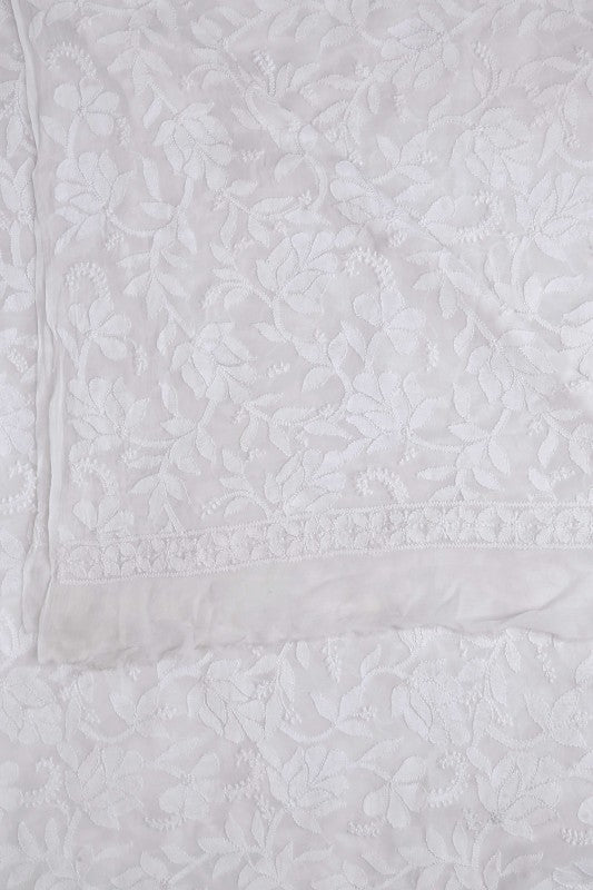 Ada Hand Embroidered White Georgette Lucknowi Chikan Dupatta A459522