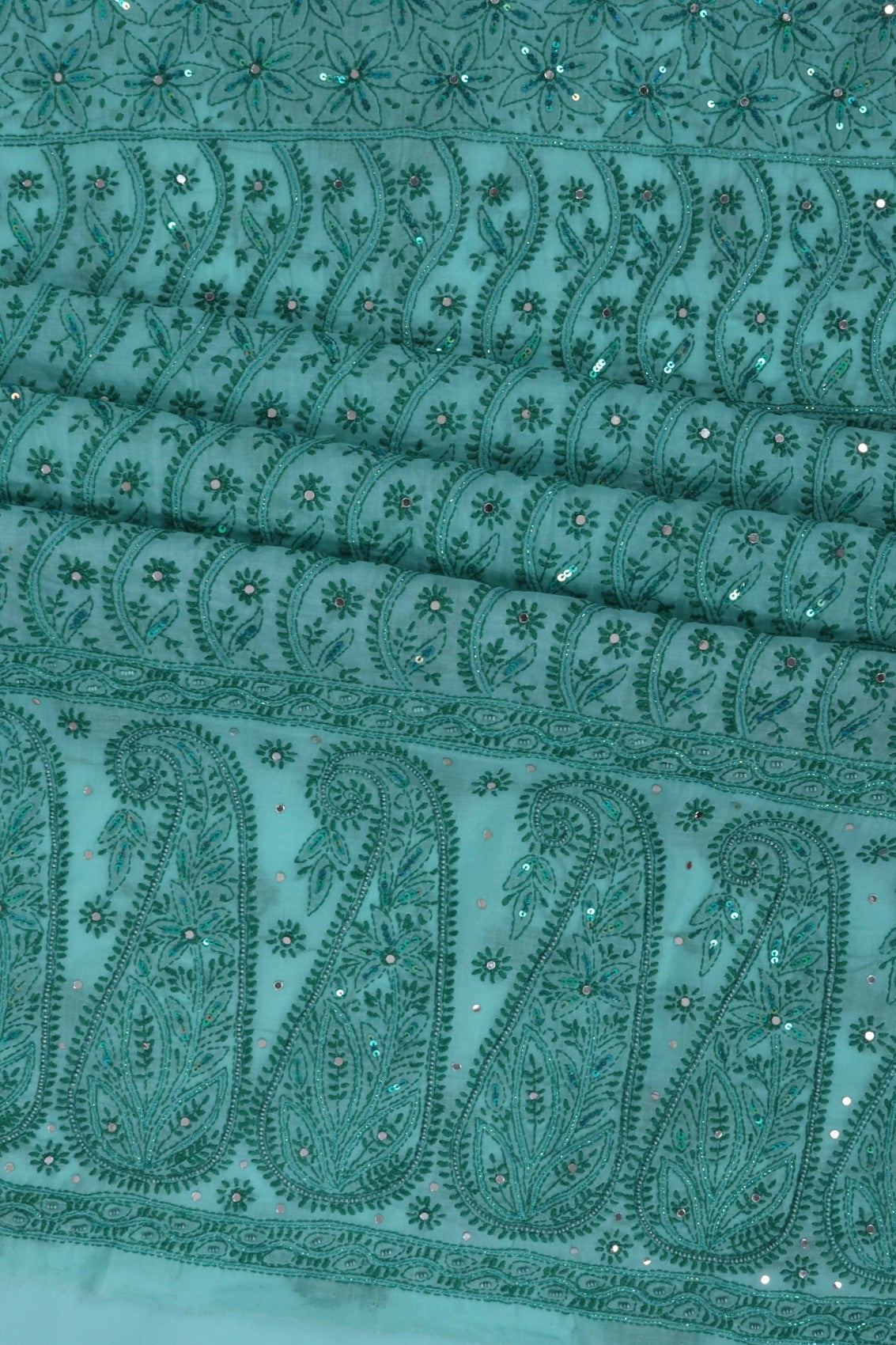 Ada Hand Embroidered Sea Green Cotton Lucknowi Chikan Unstitched Suit Piece With Pearl Work A51520
