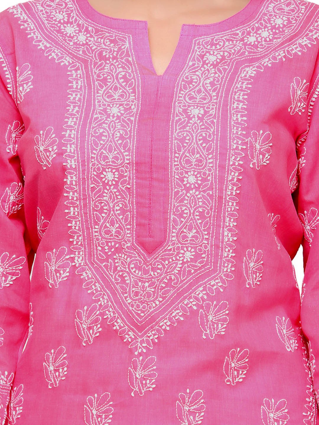 Ada Hand Embroidered Onion Pink Cotton Lucknowi Chikankari Straight Kurta A414011