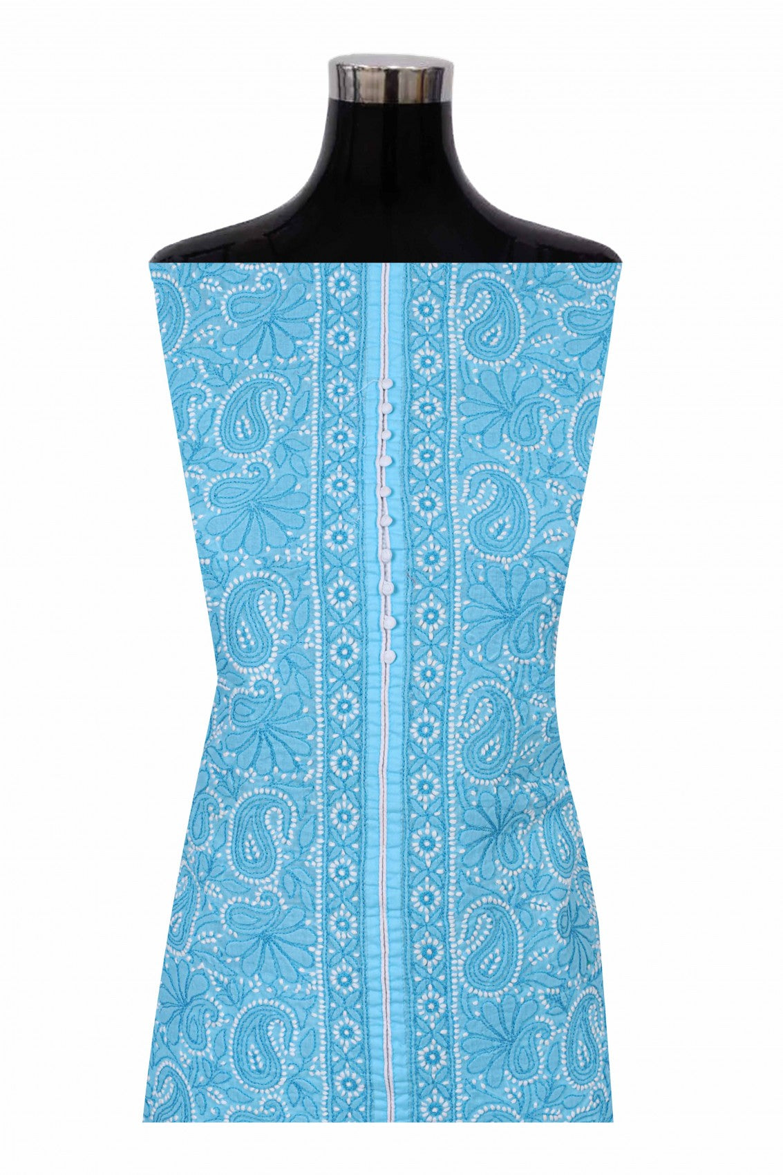 Ada Hand Embroidered Sky Blue Cotton Lucknowi Chikankari Unstitched Suit Piece 01A227033