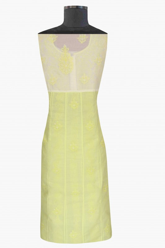 Ada Hand Embroidered Lemon Cotton Lucknowi Chikan Semi-stitched Suit Piece- A579191