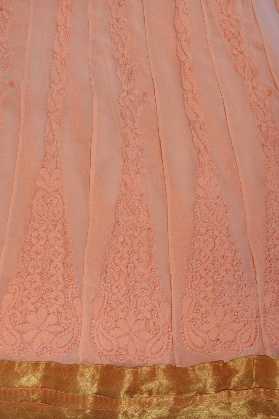 Ada Hand Embroidered Peach Georgette Lucknowi Chikankari Semi-Stitched Anarkali Kurta Piece A566903