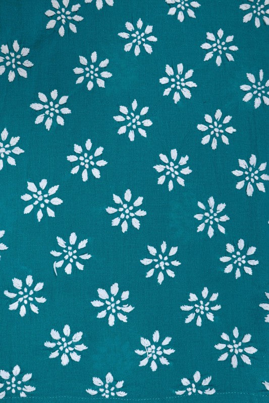 Ada Hand Embroidered Teal Blue Cotton  Lucknowi Chikankari Straight Kurti A911287