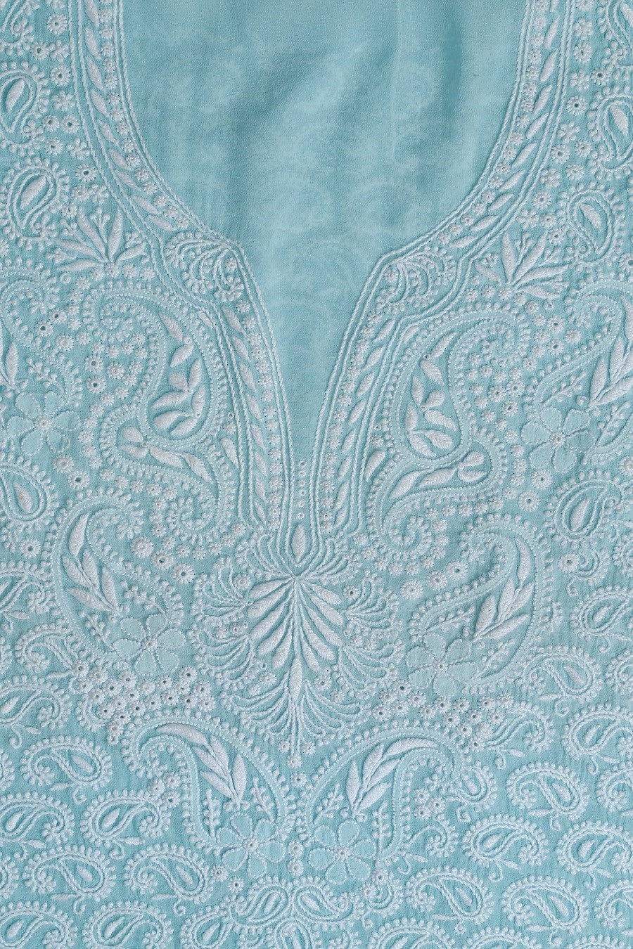 Ada Hand Embroidered Sky Blue Pure Georgette Chikan Unstitched Suit Piece- A103573