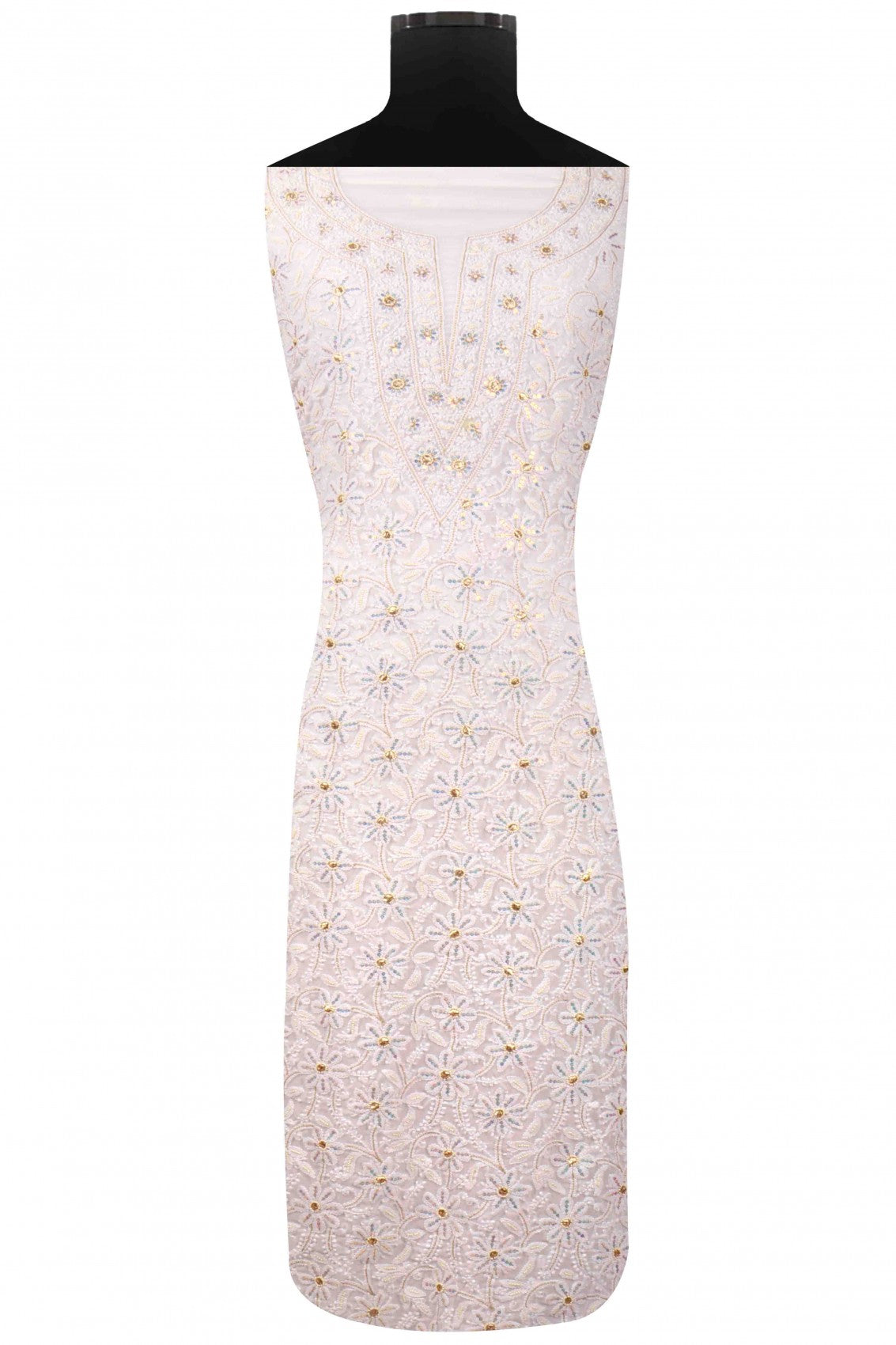 Ada Hand Embroidered White Georgette Lucknowi Chikankari Unstitched Suit Piece With Pearl Work A262204