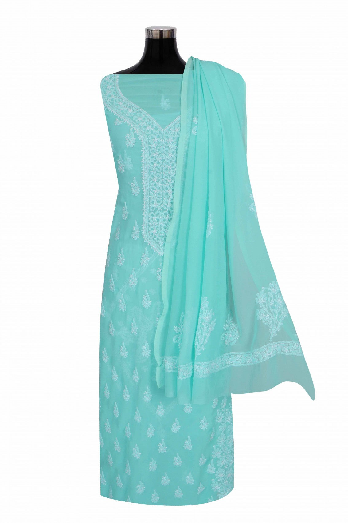 Ada Hand Embroidered Sea Green Georgette Lucknowi Chikankari Unstitched Suit Piece A615333