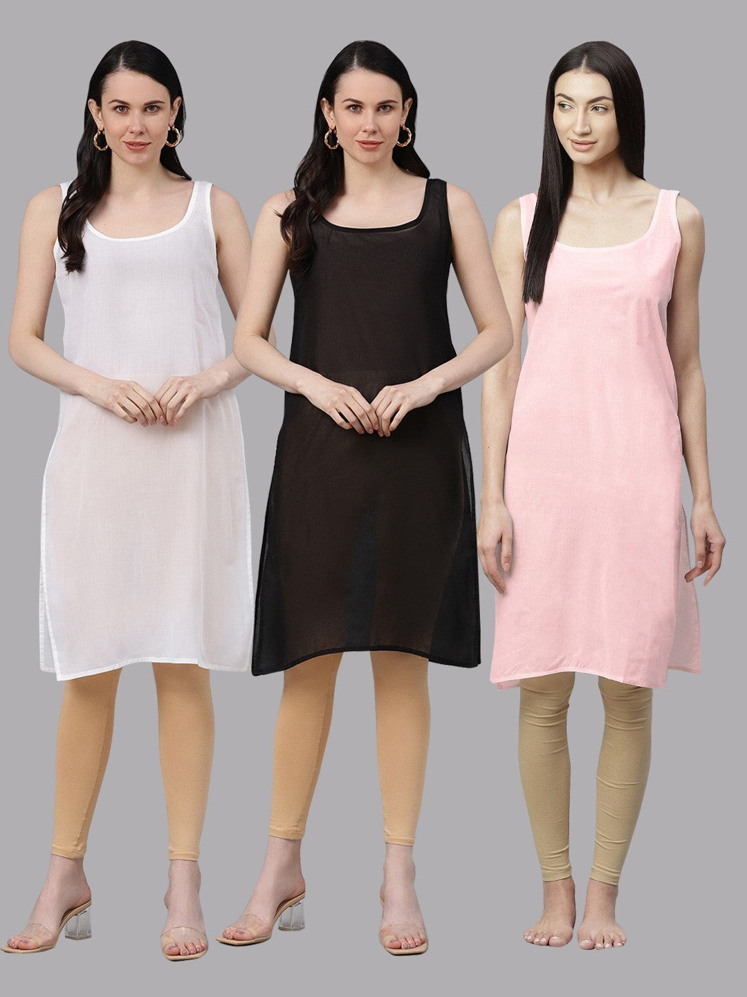 Ada Multi Color Cotton Long Slips Combo of 3 A111141.