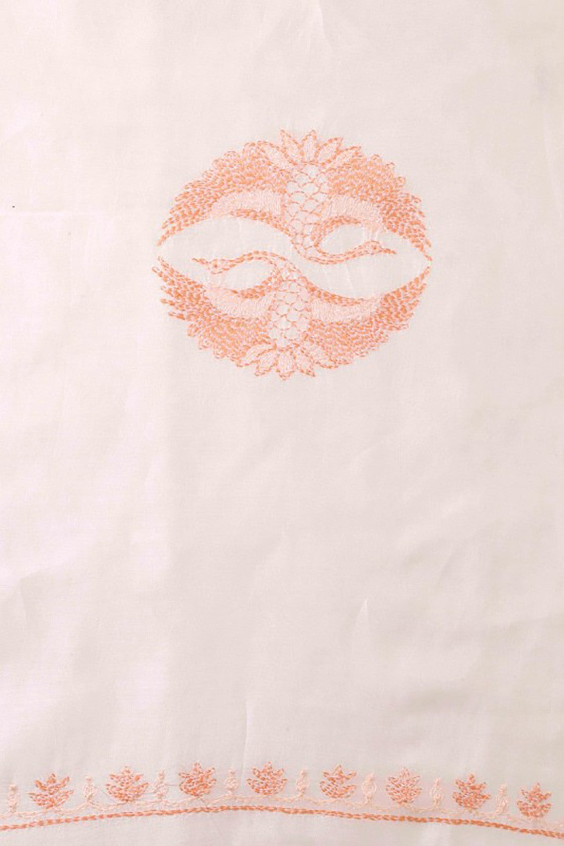 Ada Hand Embroidered Cream Chanderi Lucknowi Chikankari Unstitched Kurta Dupatta Set A360989